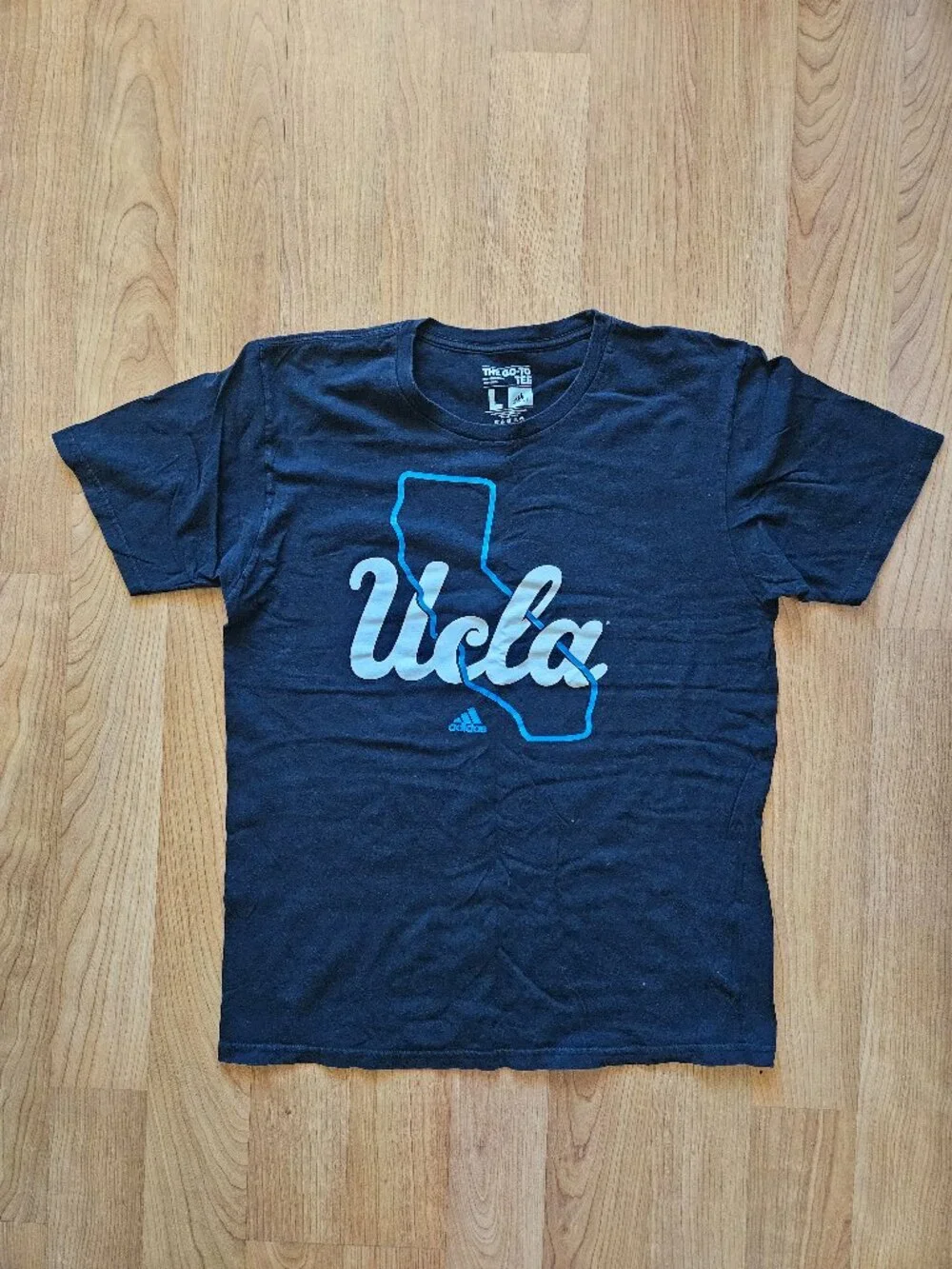 Men's ADIDAS Black Cotton UCLA script short sleeve Tee - size Large - Picture 1 of 3